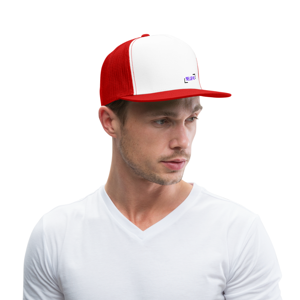 Trucker Cap believe hat casual, street, fishing, hunting hat - white/red