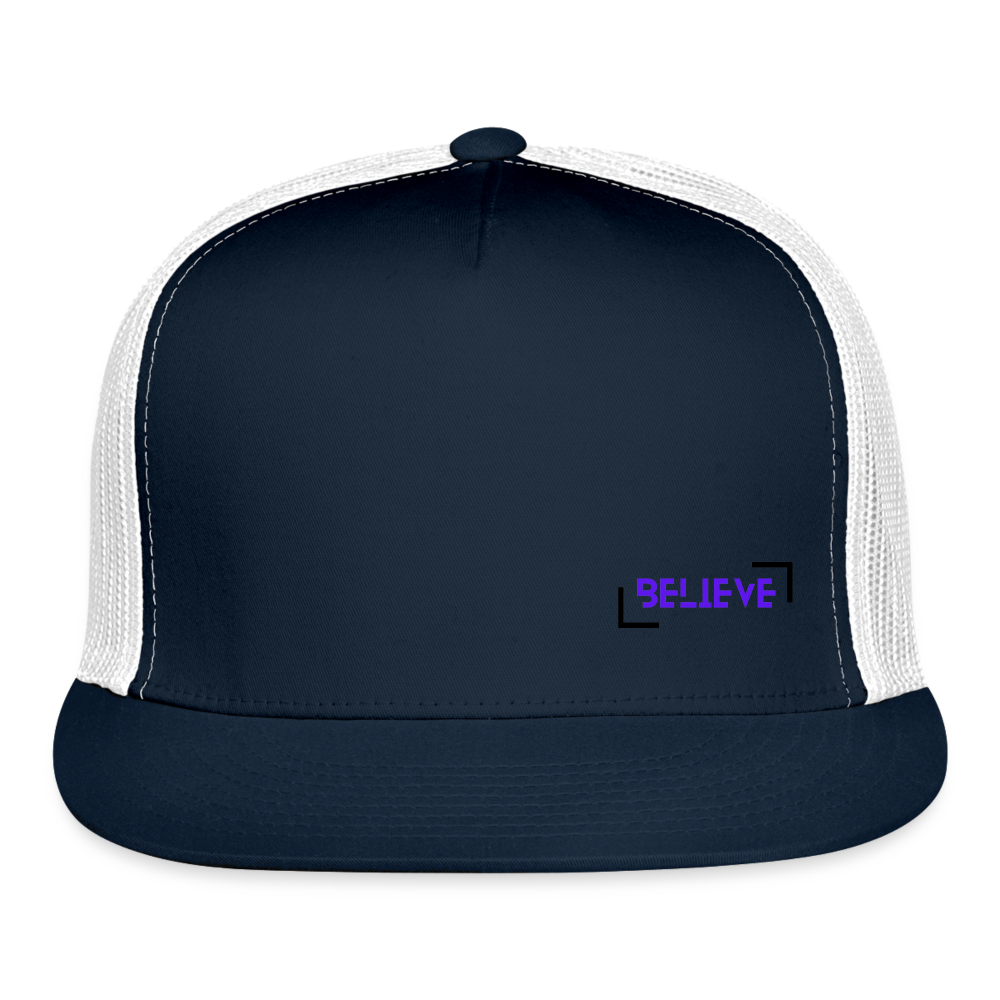 Trucker Cap believe hat casual, street, fishing, hunting hat - navy/white