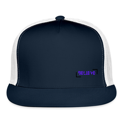 Trucker Cap believe hat casual, street, fishing, hunting hat - navy/white