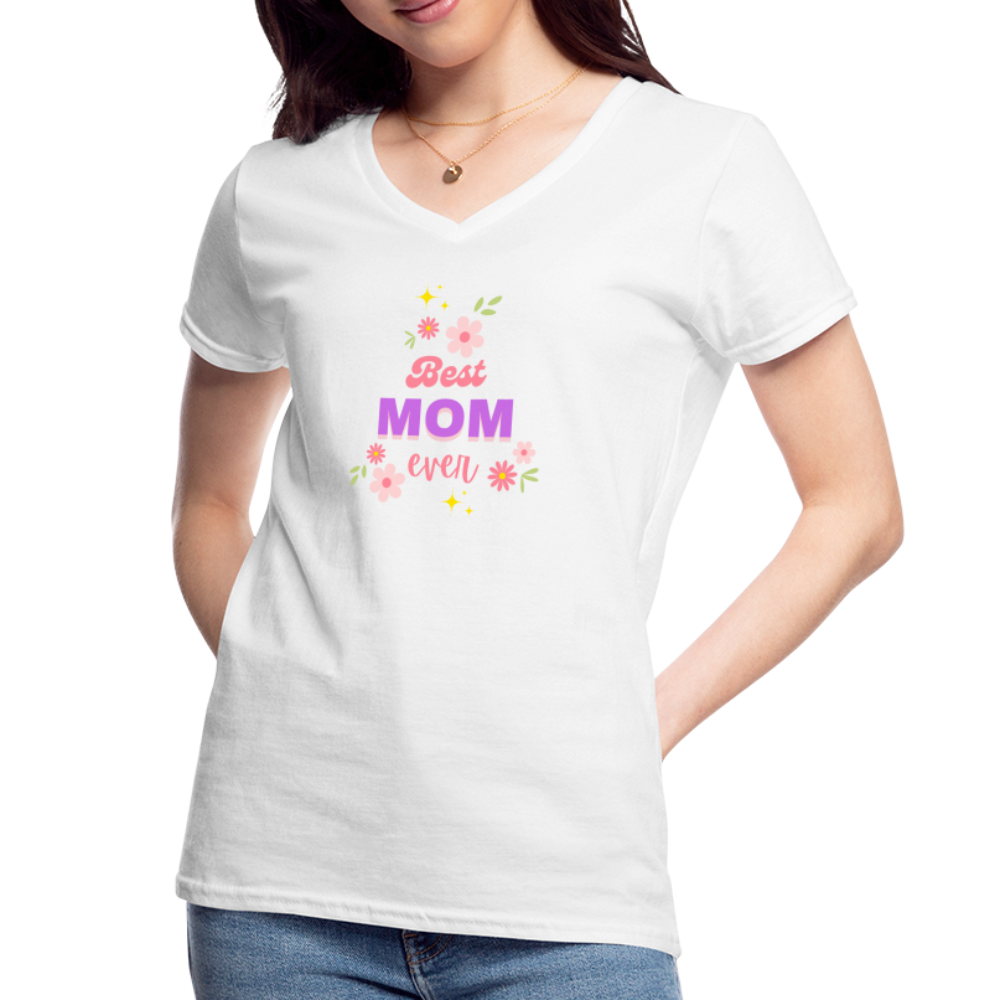 Women's V-Neck T-Shirt best mom ever - white