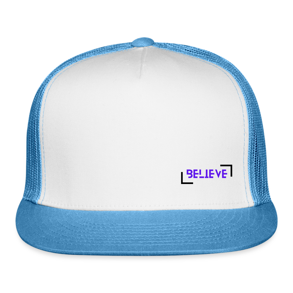 Trucker Cap believe hat casual, street, fishing, hunting hat - white/blue