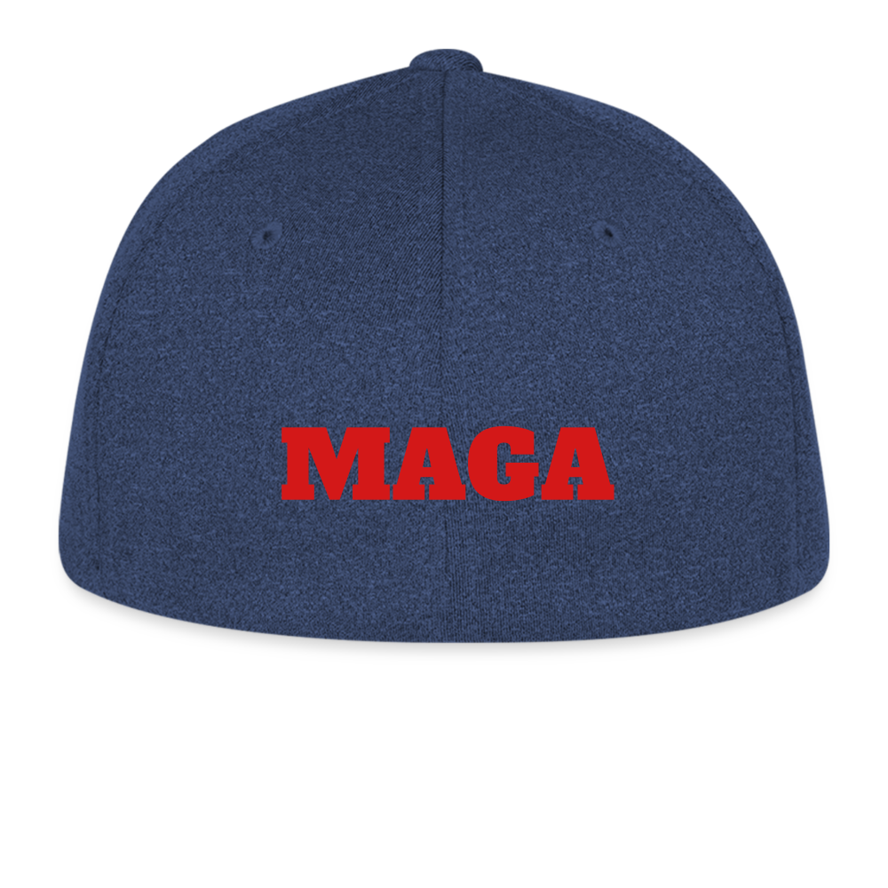 Flexfit Fitted Melange Baseball Cap Trump Hat Maga - heather navy