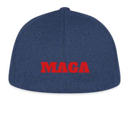 Flexfit Fitted Melange Baseball Cap Trump Hat Maga - heather navy