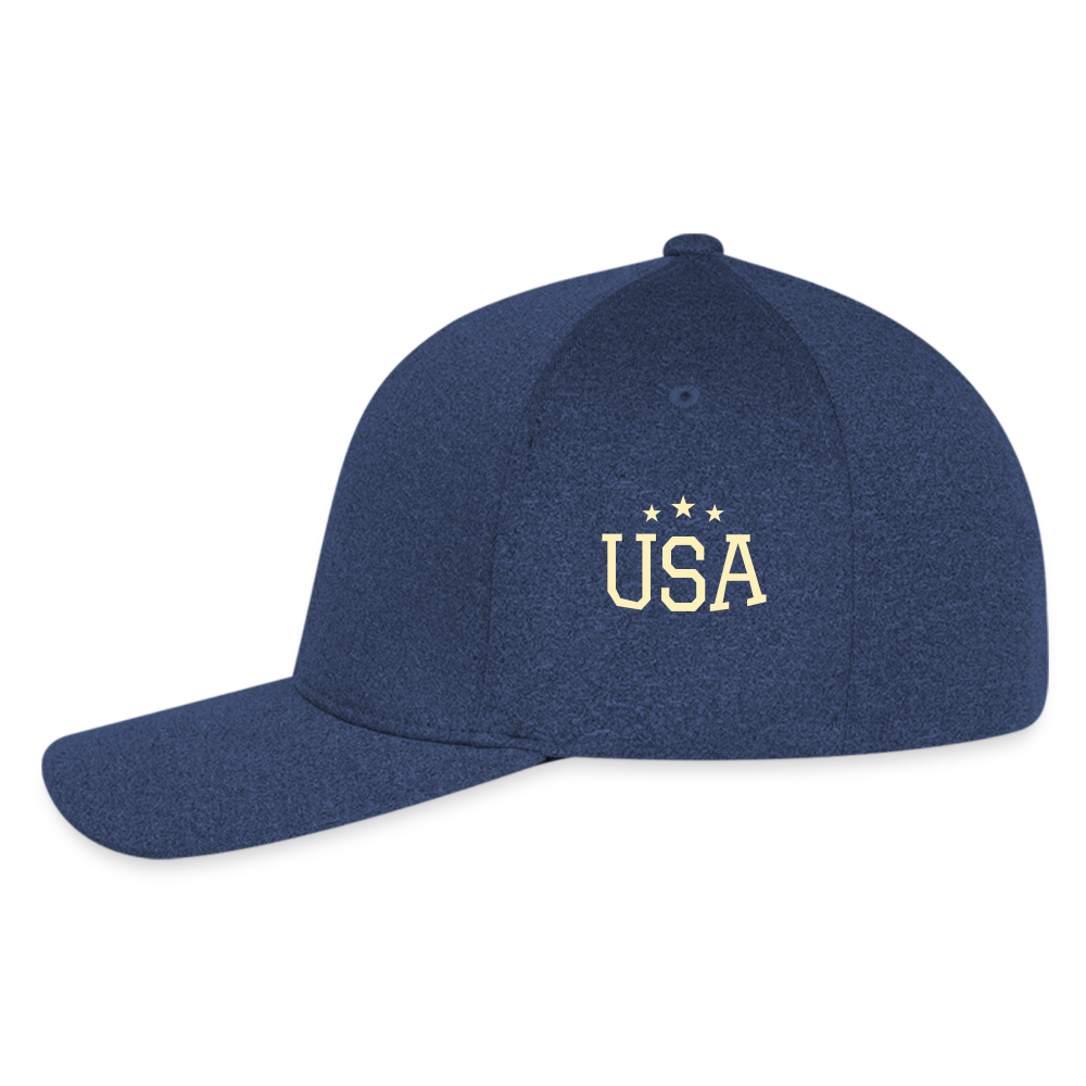 Flexfit Fitted Melange Baseball Cap Trump Hat Maga - heather navy