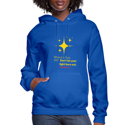 Women's Hoodie wheres your oil - royal blue