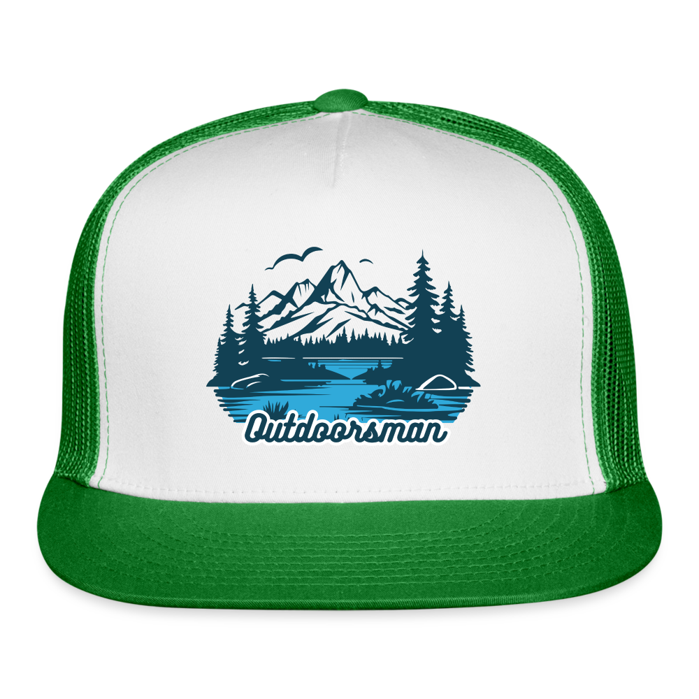 Trucker Cap Outdoors hat outdoorsman - white/kelly green