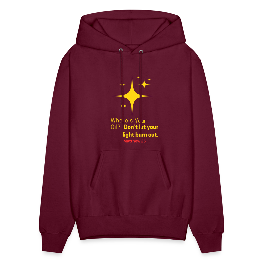 Men's Hoodie wheres your oil - burgundy