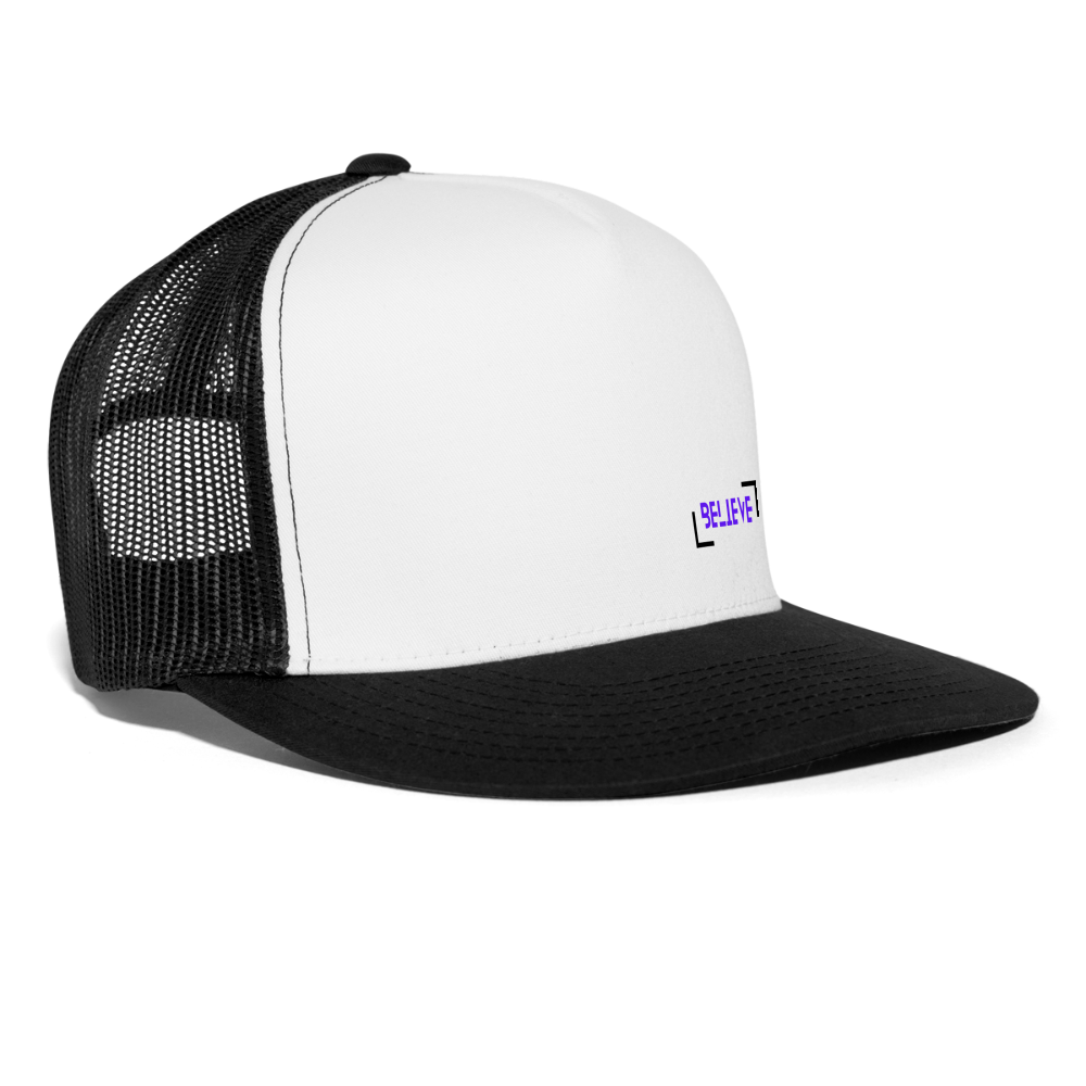 Trucker Cap believe hat casual, street, fishing, hunting hat - white/black