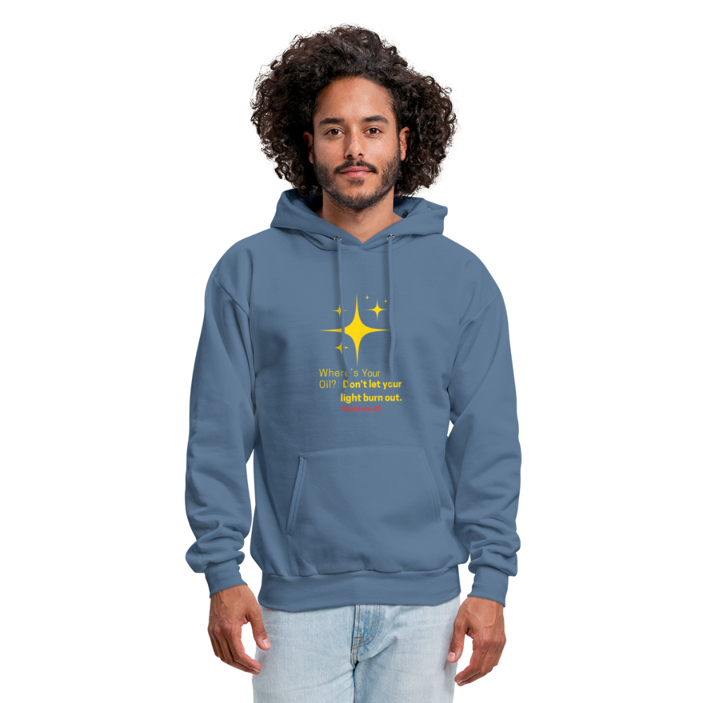 Men's Hoodie wheres your oil - denim blue