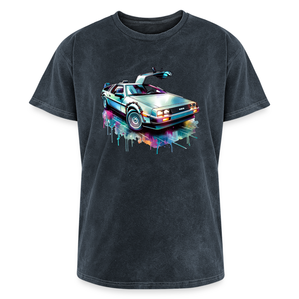 Men's Mineral Wash T-shirt Delorean car retro custom shirt - mineral navy