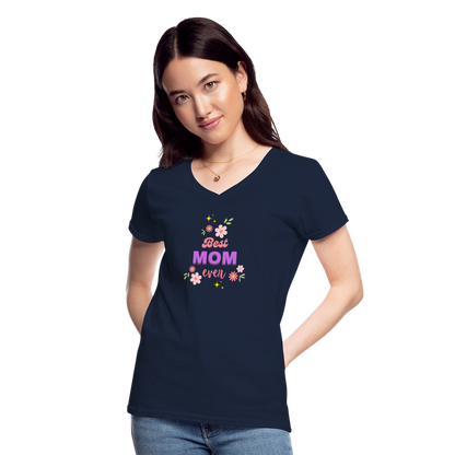 Women's V-Neck T-Shirt best mom ever - navy