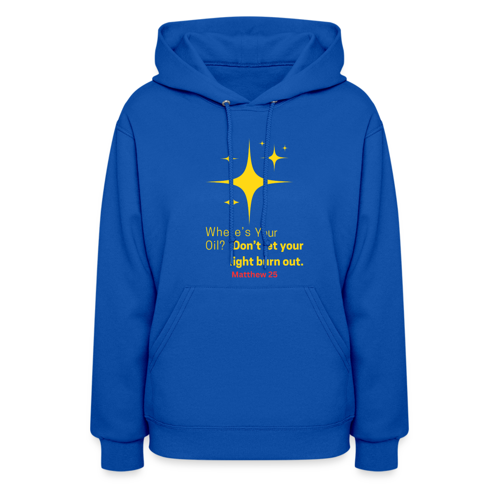 Women's Hoodie wheres your oil - royal blue