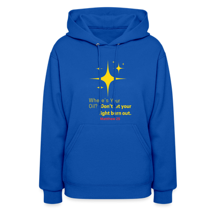 Women's Hoodie wheres your oil - royal blue