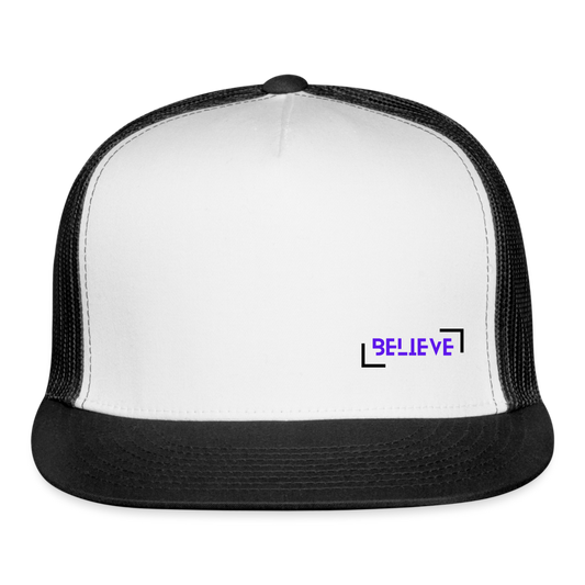 Trucker Cap believe hat casual, street, fishing, hunting hat - white/black