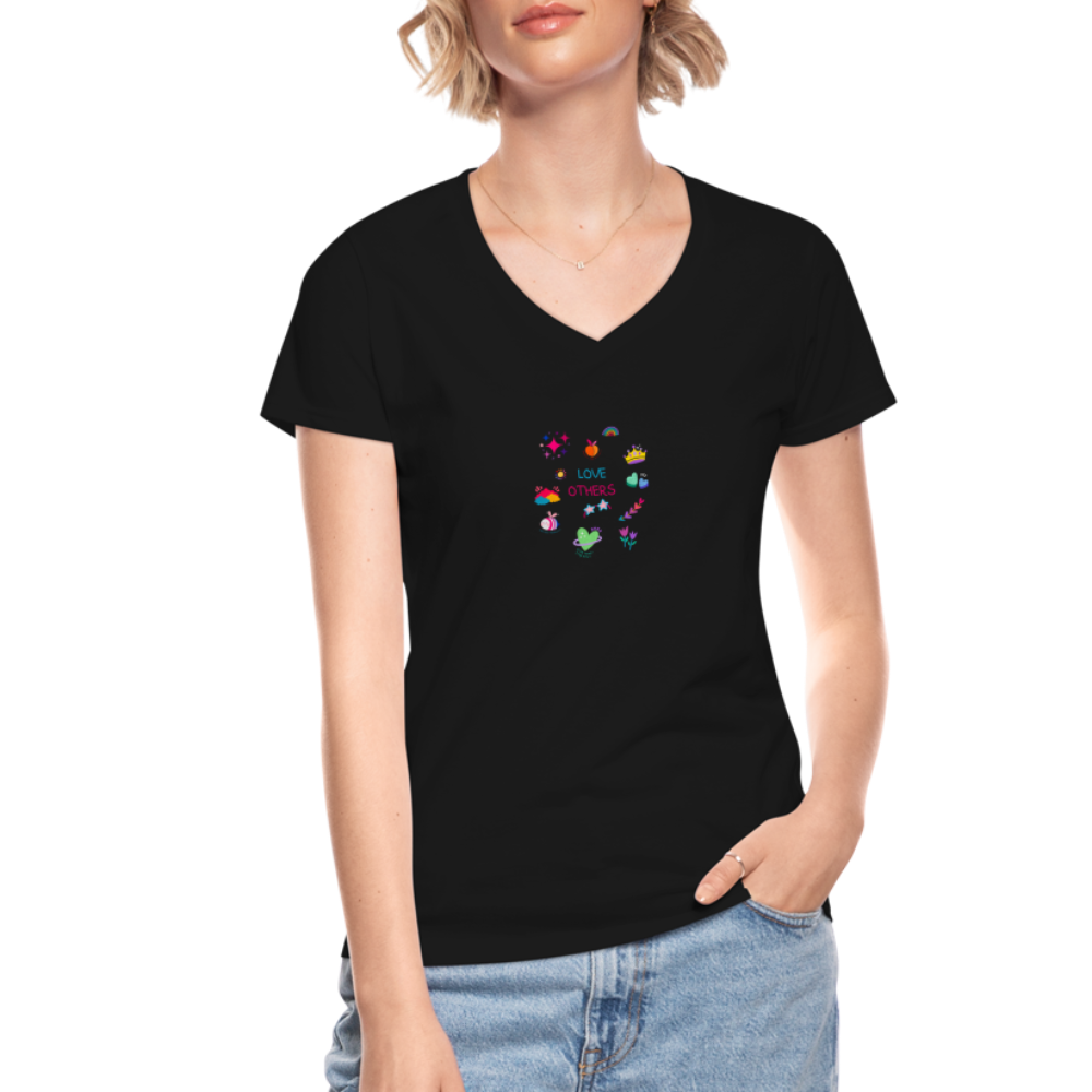 Women's V-Neck T-Shirt love others - black