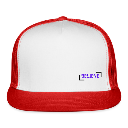 Trucker Cap believe hat casual, street, fishing, hunting hat - white/red