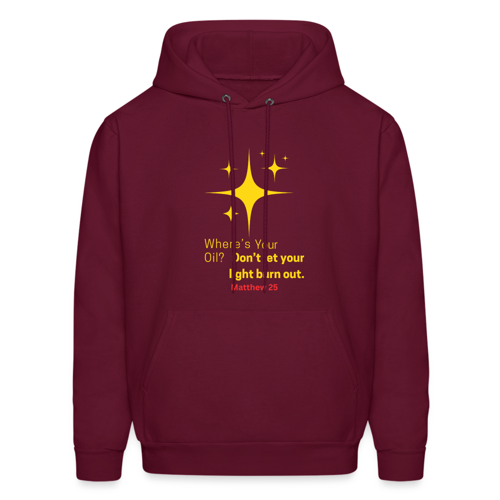 Men's Hoodie wheres your oil - burgundy