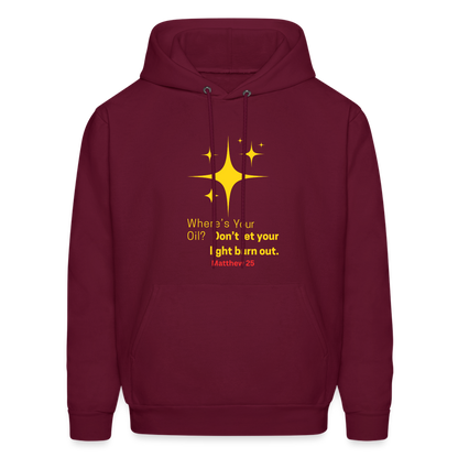 Men's Hoodie wheres your oil - burgundy