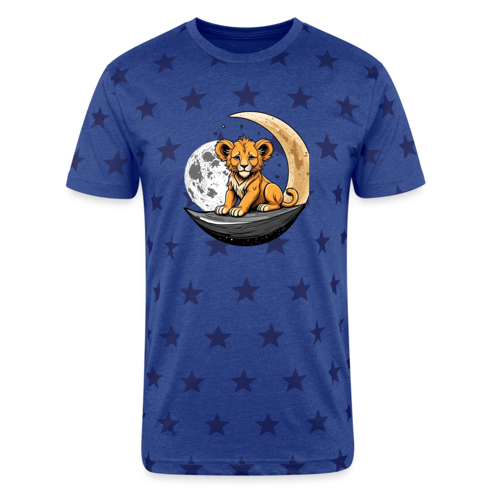 Unisex Adult Star Printed T-Shirt lion cub sitting on the moon - royal star