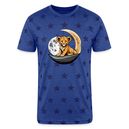 Unisex Adult Star Printed T-Shirt lion cub sitting on the moon - royal star