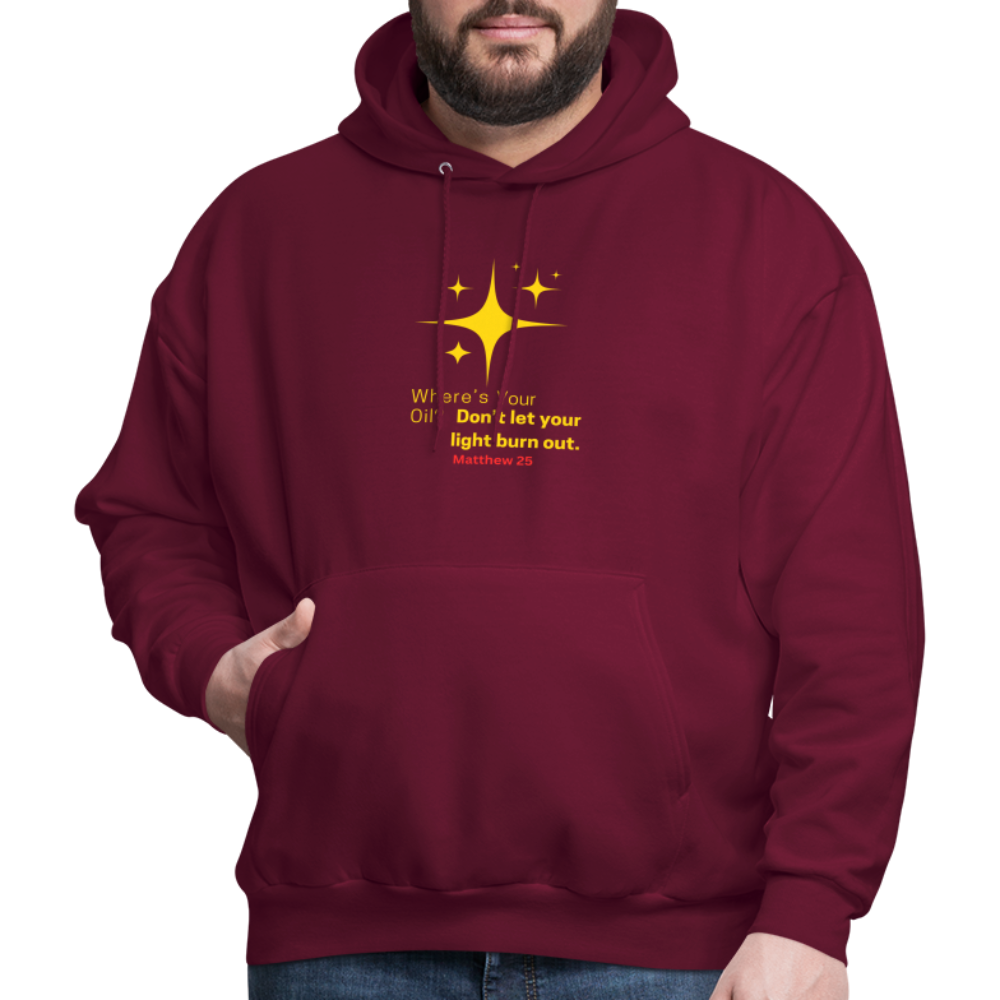 Men's Hoodie wheres your oil - burgundy