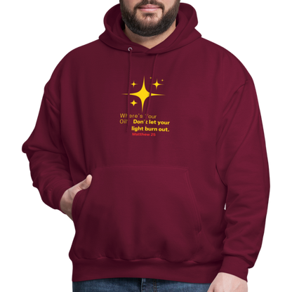 Men's Hoodie wheres your oil - burgundy