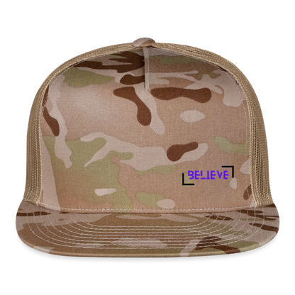 Trucker Cap believe hat casual, street, fishing, hunting hat - MultiCam\tan