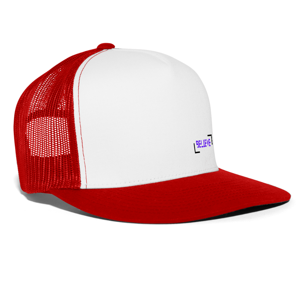 Trucker Cap believe hat casual, street, fishing, hunting hat - white/red