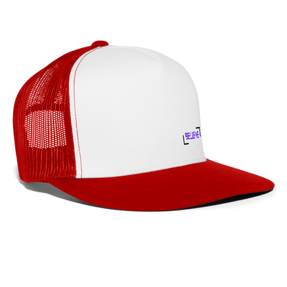 Trucker Cap believe hat casual, street, fishing, hunting hat - white/red