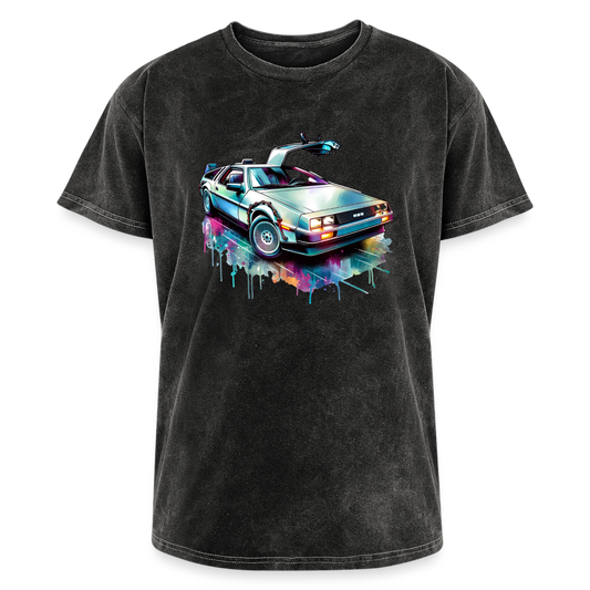 Men's Mineral Wash T-shirt Delorean car retro custom shirt - mineral black