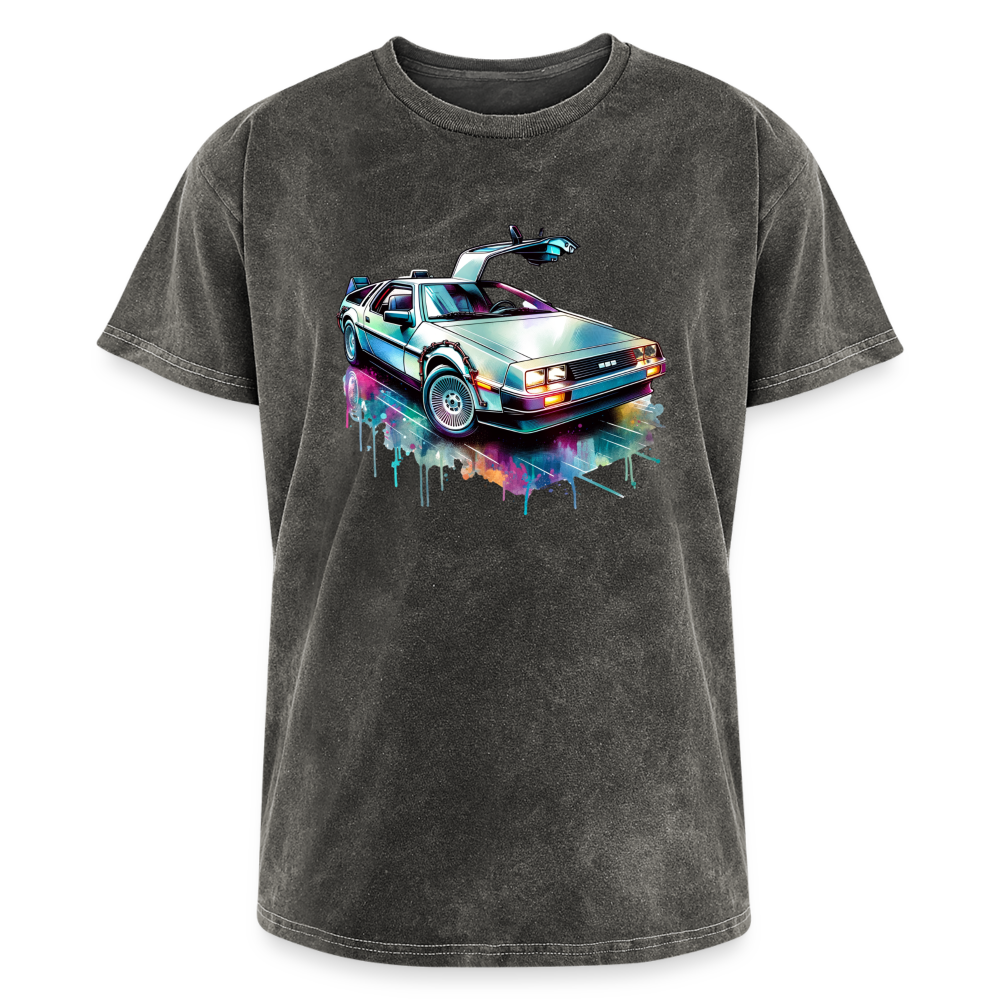 Men's Mineral Wash T-shirt Delorean car retro custom shirt - mineral charcoal gray