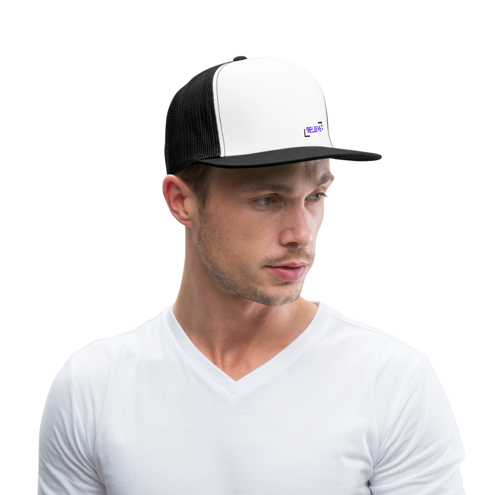 Trucker Cap believe hat casual, street, fishing, hunting hat - white/black